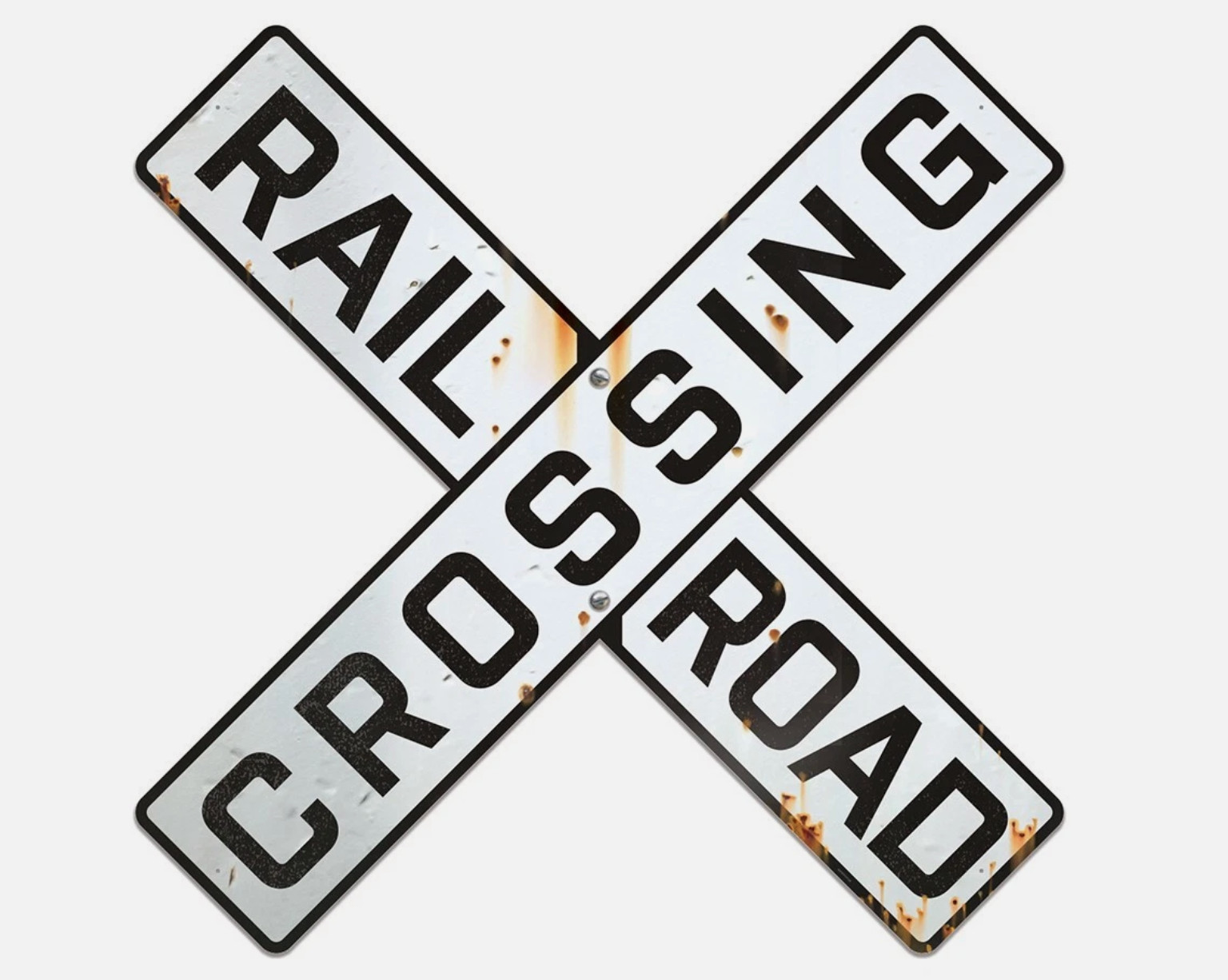 Distressed RAILROAD CROSSING Metal Sign Old Classic Train, Man Cave Wall 35”x35”