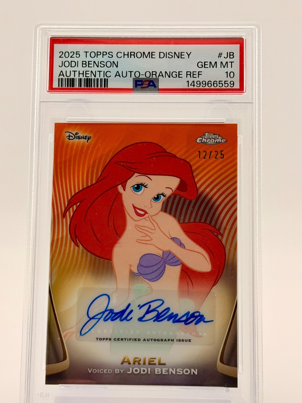 2025 Topps Disney Chrome Auto #AA-JB Jodi Benson Ariel Orange /25 PSA 10 2025 Topps Disney Chrome Auto #AA-JB Jodi Benson Ariel Orange /25 PSA 10