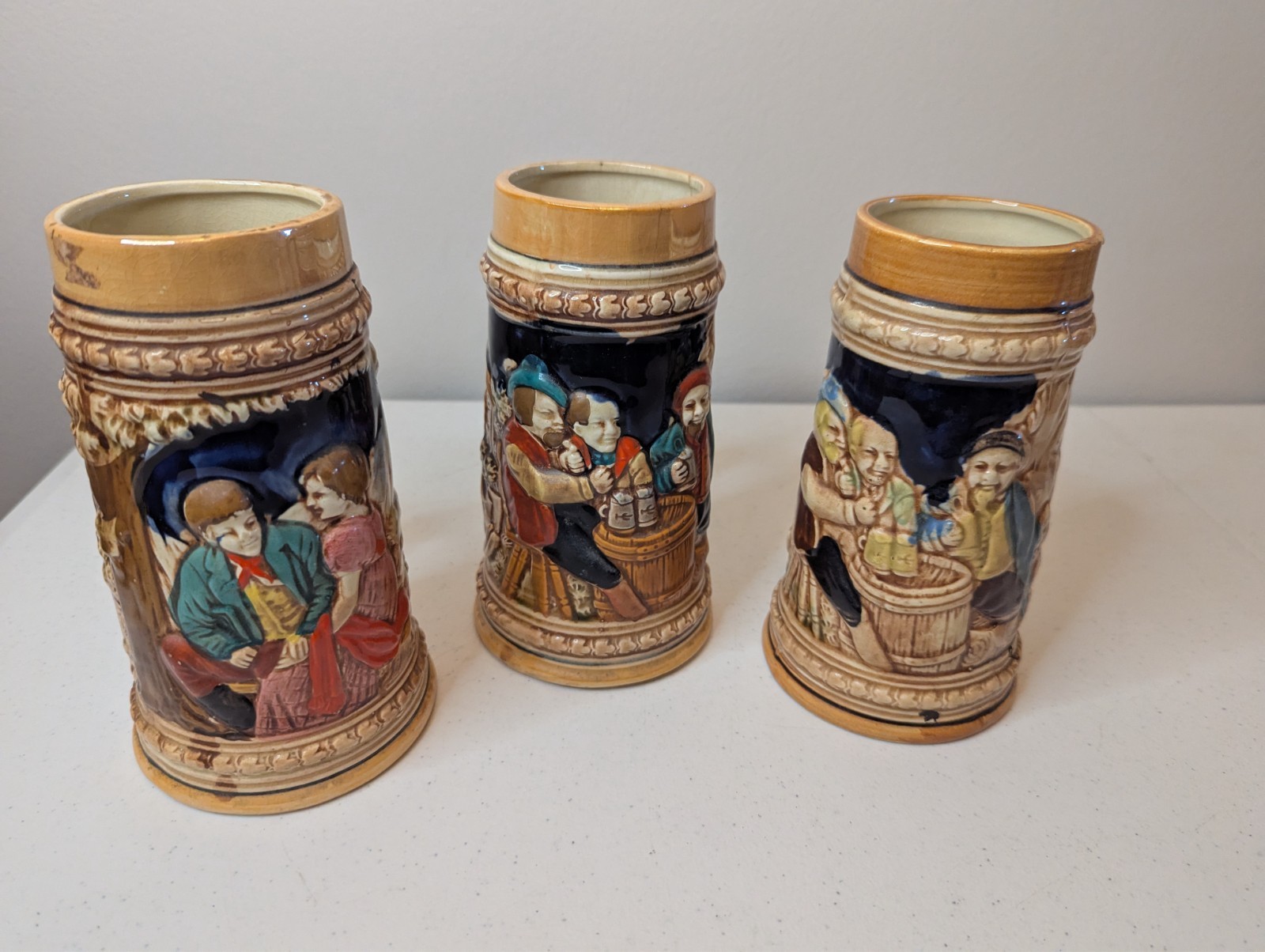 Lot of 3 Vintage 70’s Ceramic Beer Steins 7.25