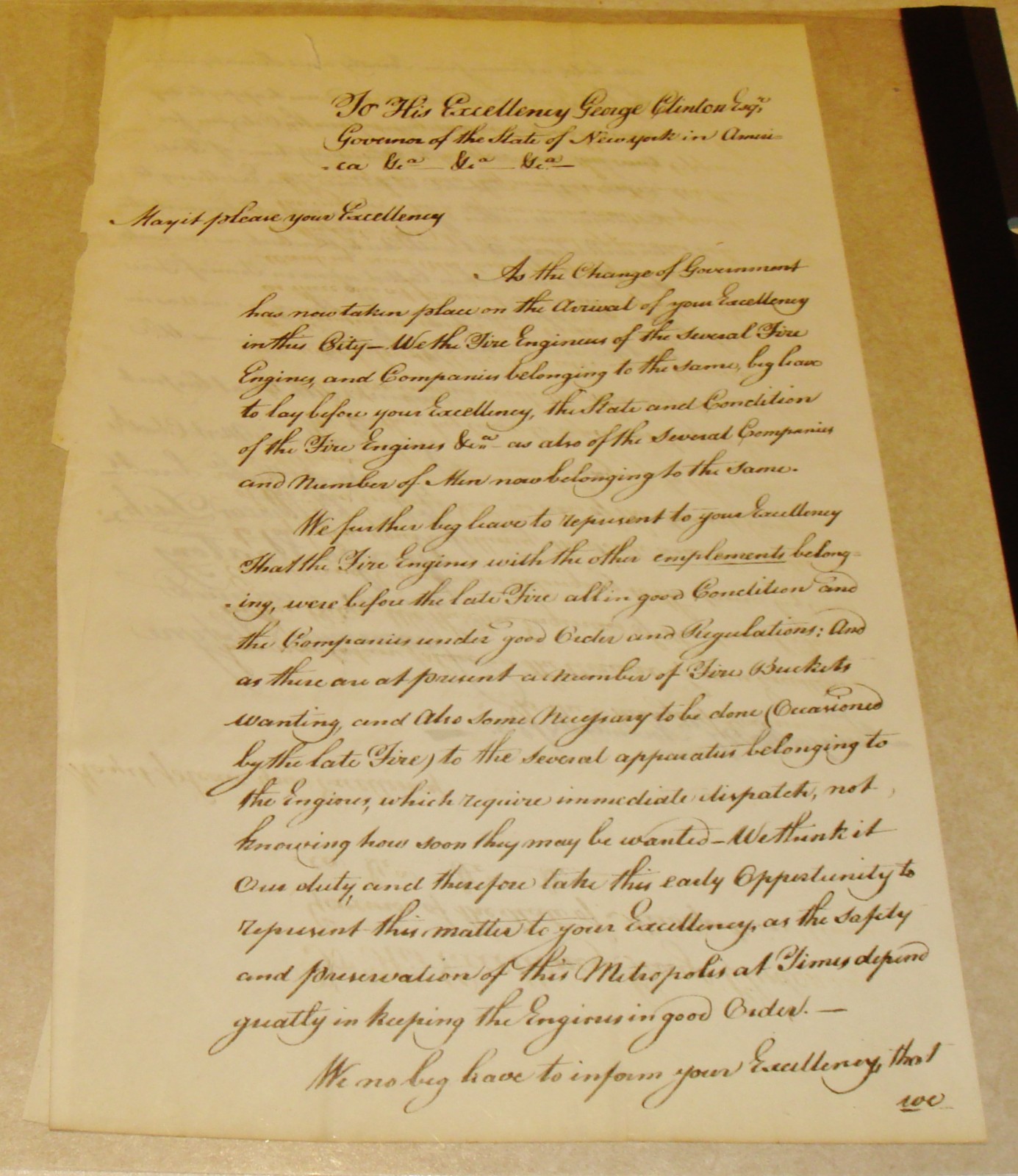 1783 New York City Fire Engineers’ Report to Governor George Clinton