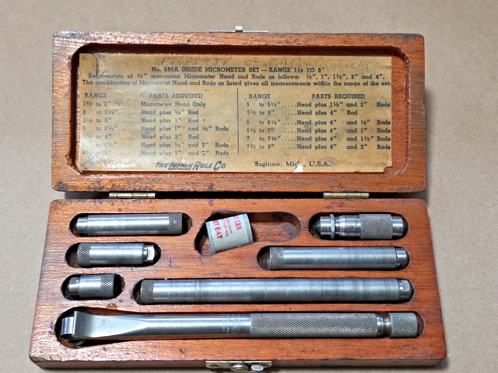 Vintage Lufkin Rule No. 680A Inside Micrometer Set 1 1/2\