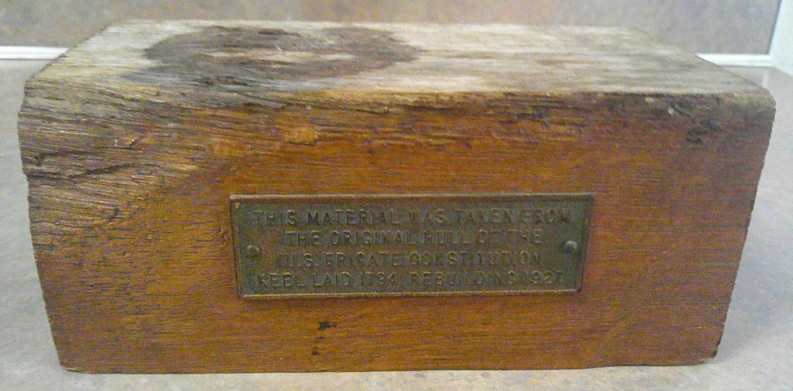 ORIGINAL WOOD HULL PIECE TAKEN FROM US FRIGATE CONSTITUTION REBUILT 1927 6 1/2\