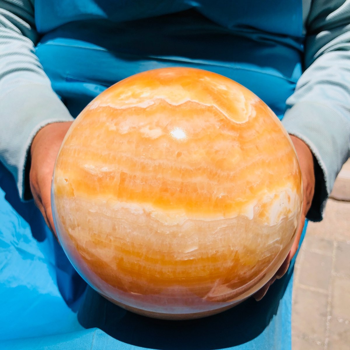 10.3LB Rare Natural Yellow Calcite Sphere Quartz Crystal Ball Reiki Healing 5521