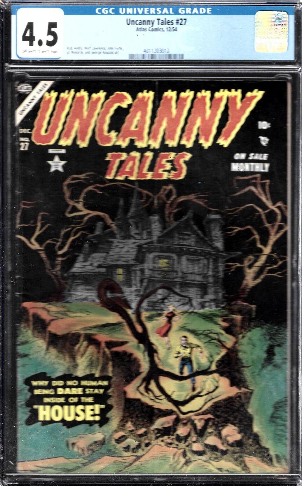 UNCANNY TALES #27- CGC 4.5 VG+-1954 ATLAS COMIC-HAUNTED HOUSE CVR UNCANNY TALES #27- CGC 4.5 VG+-1954 ATLAS COMIC-HAUNTED HOUSE CVR