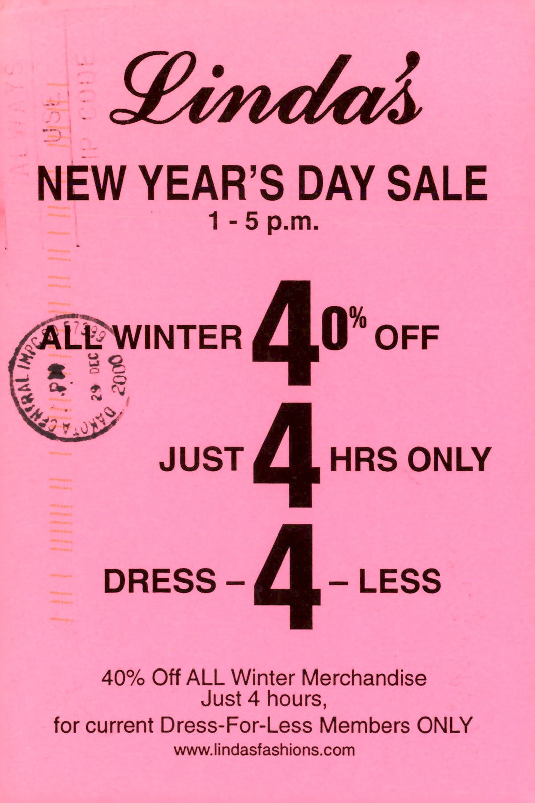 Linda\'s New Year\'s Day Sale 2000 - Milbank, SD Postcard