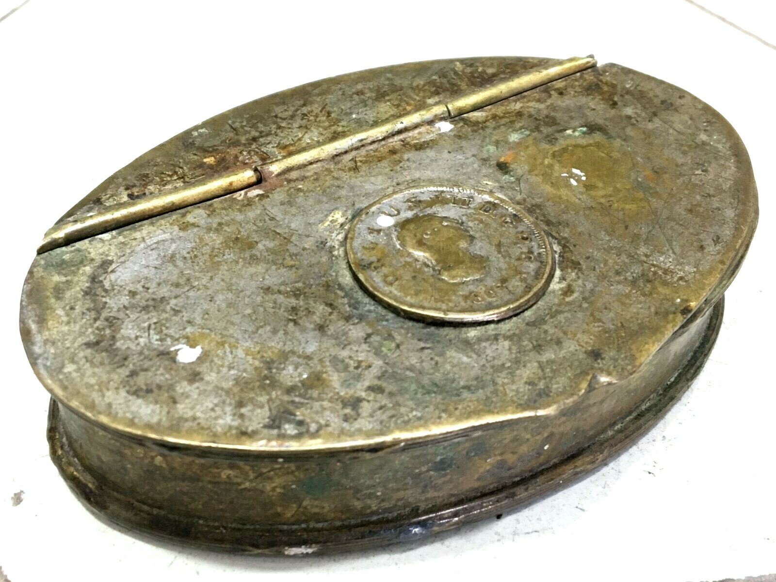 Antique Old U.S III D.G Rex 1807 Coin Fitted Vintage Brass Box B & W Mark U.S.A