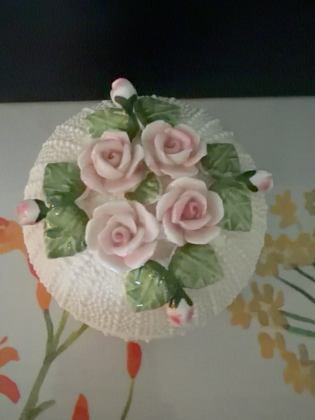 Vintage 1987 Seymour Mann Jolie Fleurs Bone China Pink Rose Lidded Trinket Jar Vintage 1987 Seymour Mann Jolie Fleurs Bone China Pink Rose Lidded Trinket Jar