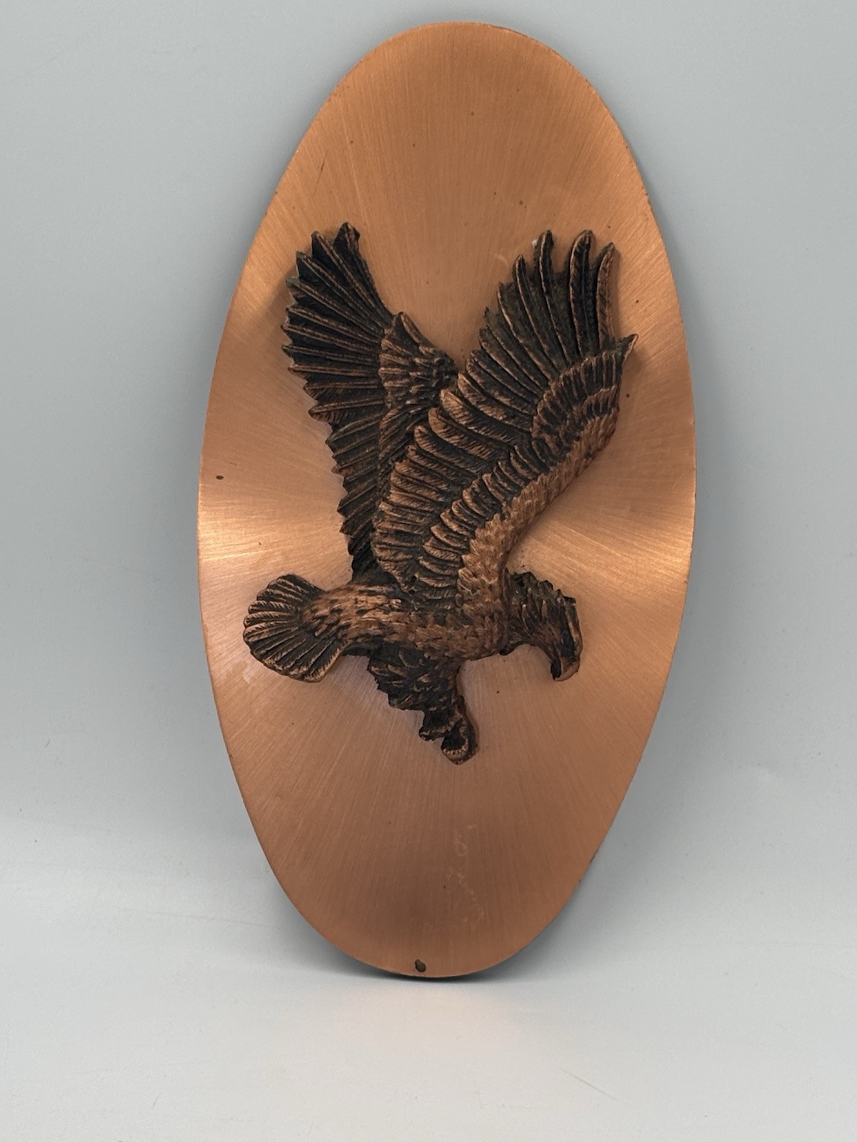 Vintage Handcrafted Copper Eagle 3D Wall Plaque Pecan Shell Art 11\