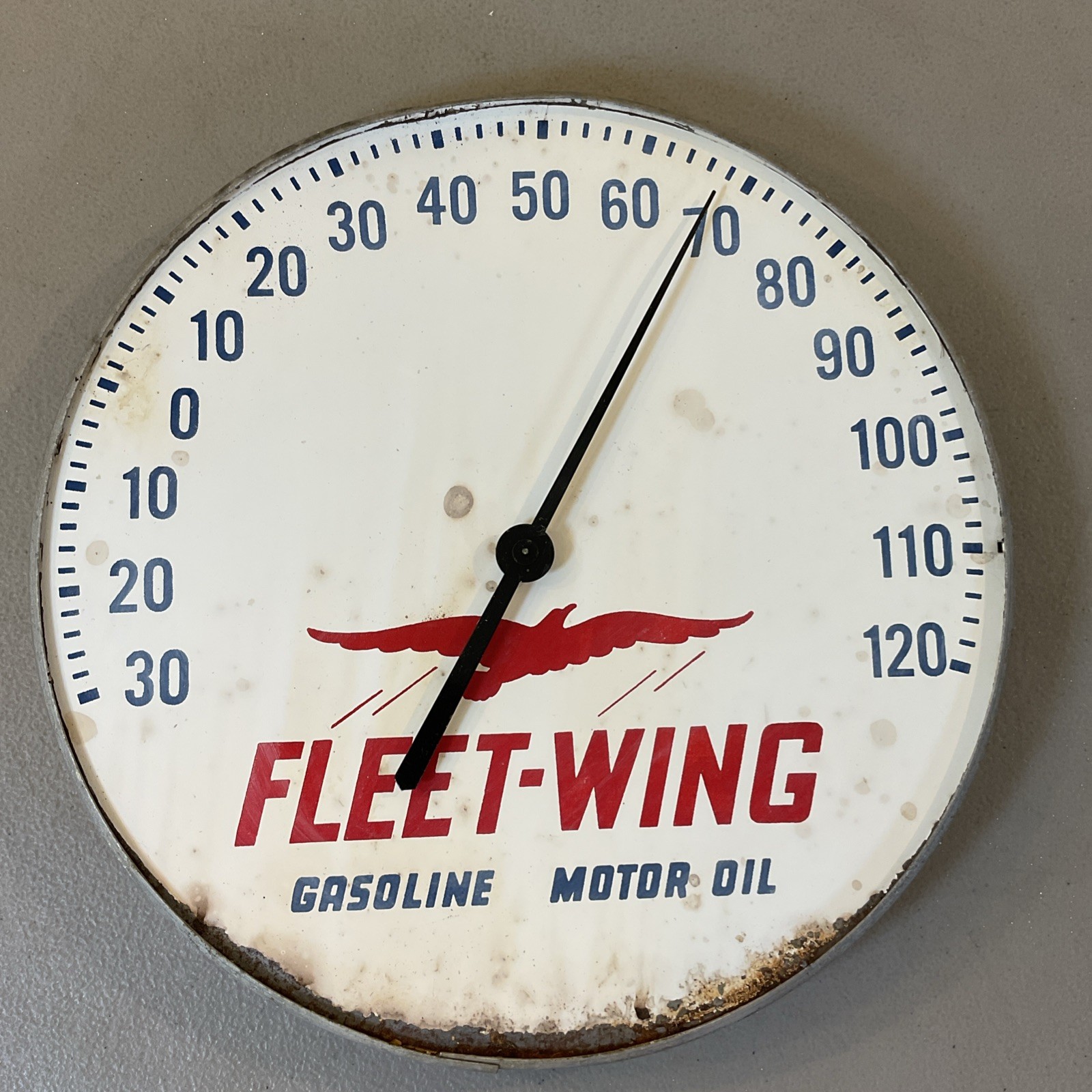 Works Vintage 12” FLEET WING ADVERTISING THERMOMETER Original Gas Oil Sign