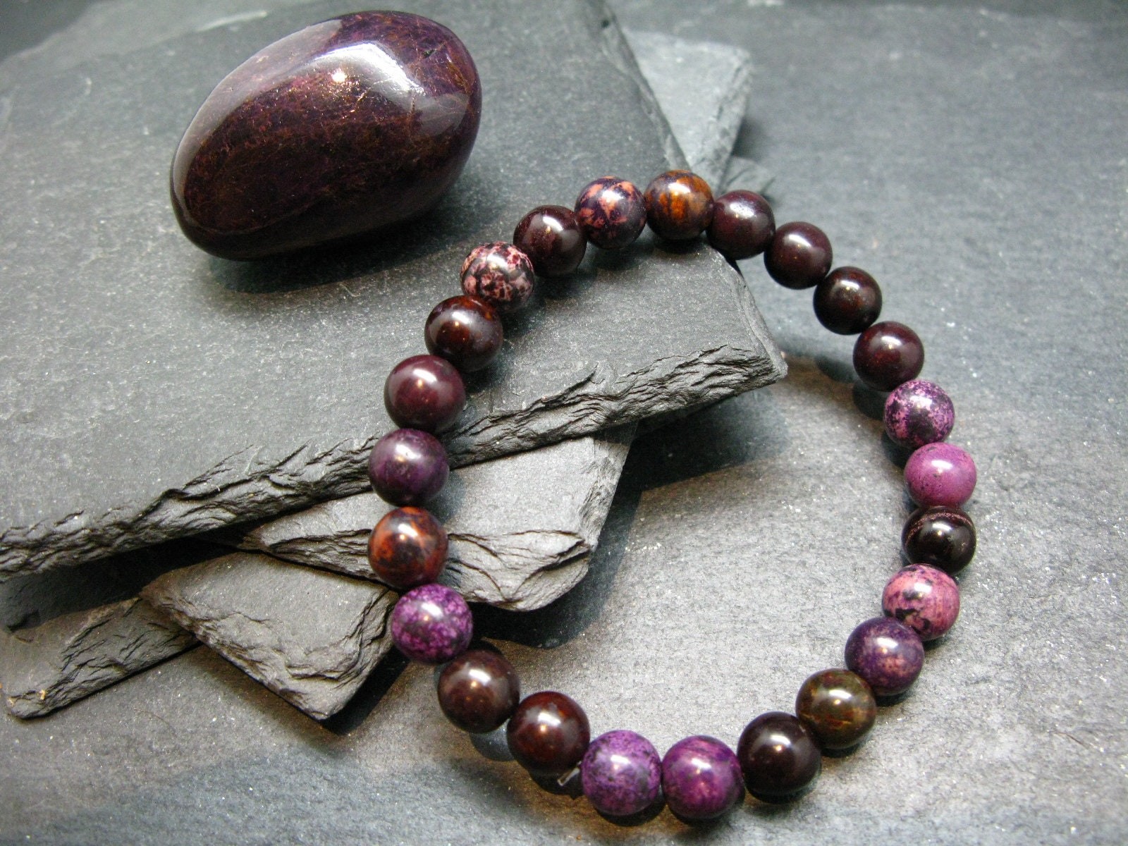 Purpurite Genuine Bracelet ~ 7 Inches ~ 8mm Round Beads Purpurite Genuine Bracelet ~ 7 Inches ~ 8mm Round Beads
