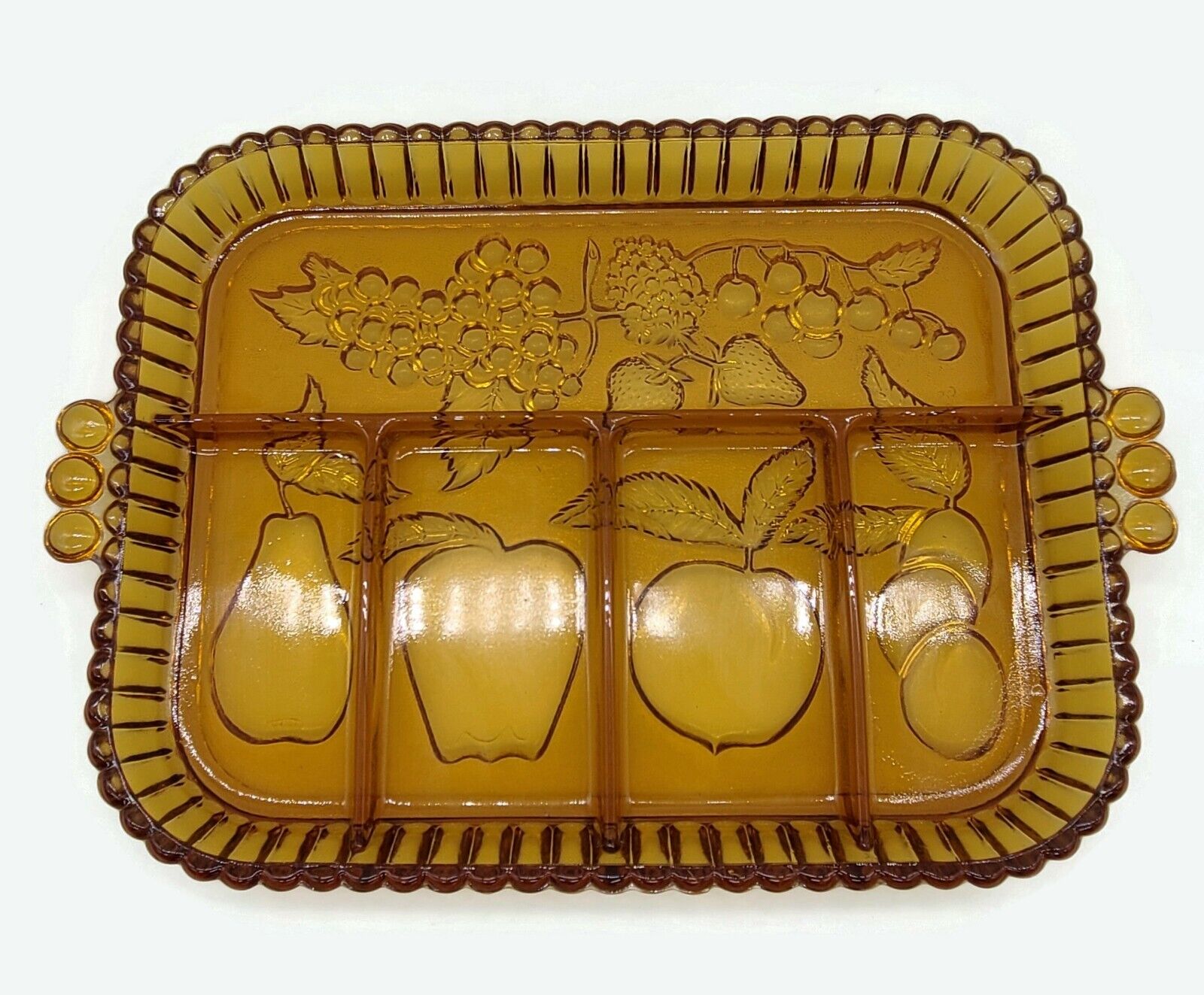 Golden Amber Serving Tray Indiana Glass Divided Fruit Relish Dish Platter