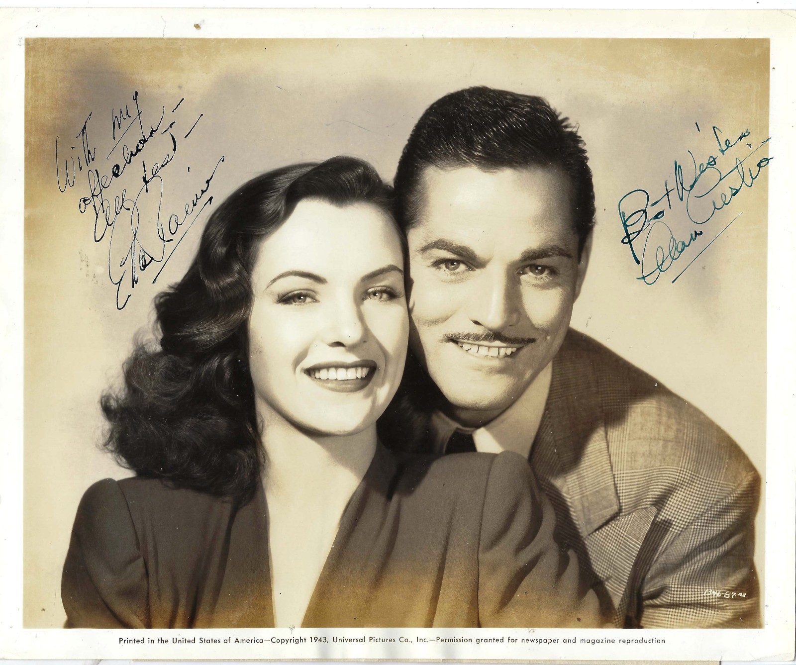 AMERICAN ACTORS ELLA RAINES & ALAN CURTIS, SIGNED VINTAGE PHOTO AMERICAN ACTORS ELLA RAINES & ALAN CURTIS, SIGNED VINTAGE PHOTO