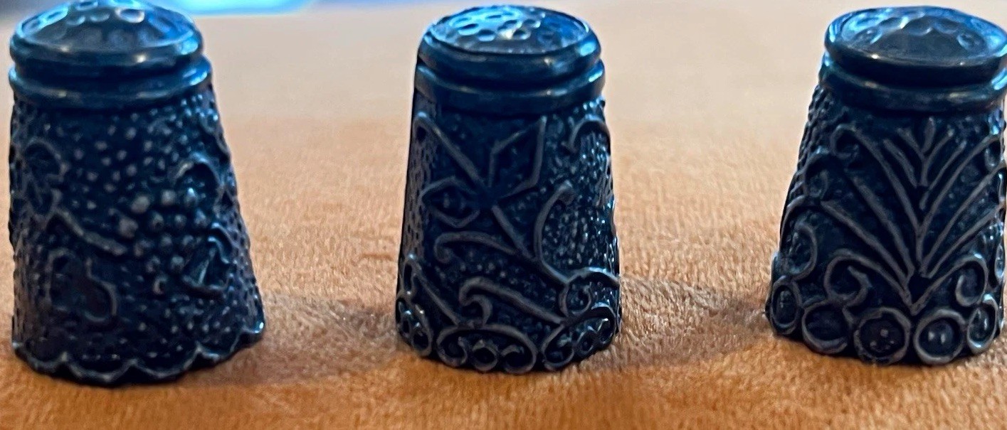 Lot of 3 Vintage Ornate Mexican Sterling Silver Thimbles - Grape Vine & Floral Lot of 3 Vintage Ornate Mexican Sterling Silver Thimbles - Grape Vine & Floral