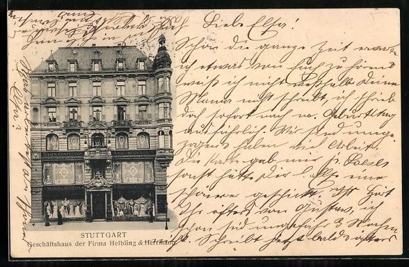 Stuttgart, business building of the company Helbling & Herrmann, postcard 1905 Stuttgart, business building of the company Helbling & Herrmann, postcard 1905
