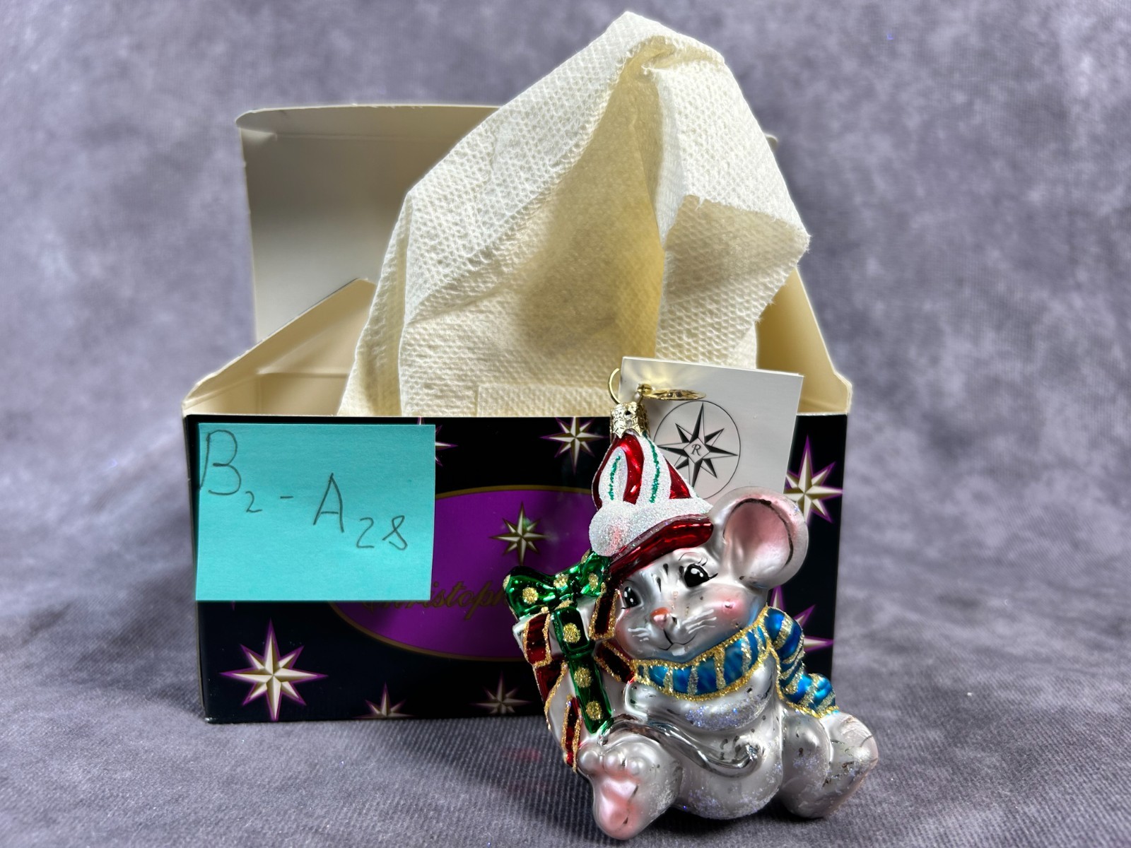 Vtg Christopher Radko Mousecapade Santa Mouse Design Glass Christmas Ornament