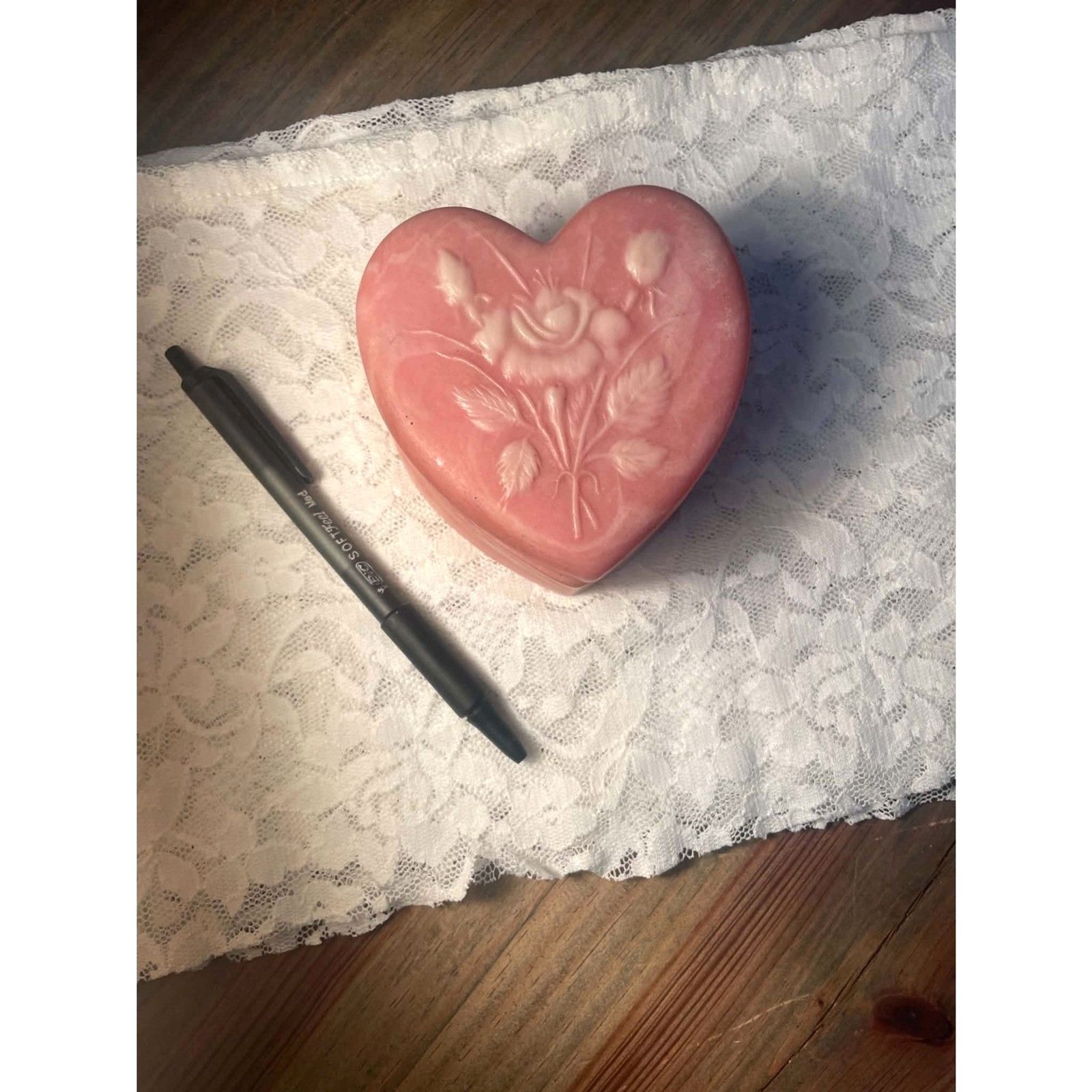 • Vintage Pink Incolay Stone Heart Trinket Box 3\