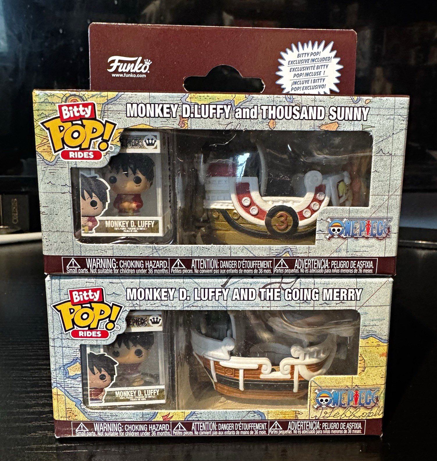 Funko Bitty Pop Rides One Piece Monkey D. Luffy Thousand Sunny & Going Merry Funko Bitty Pop Rides One Piece Monkey D. Luffy Thousand Sunny & Going Merry