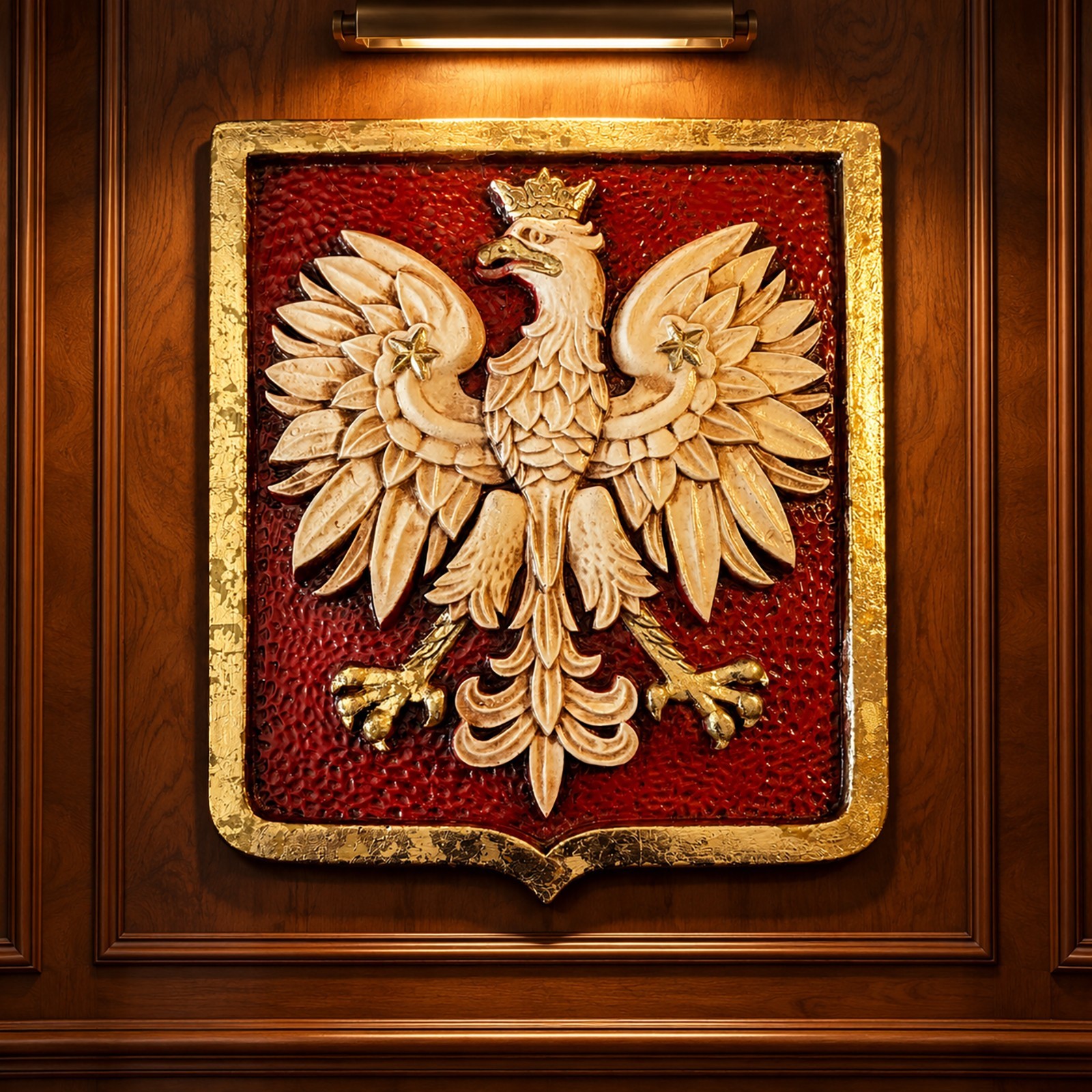 Vintage Polish White Eagle Heraldic Wall Plaque Molded Plaster Gilded 11\