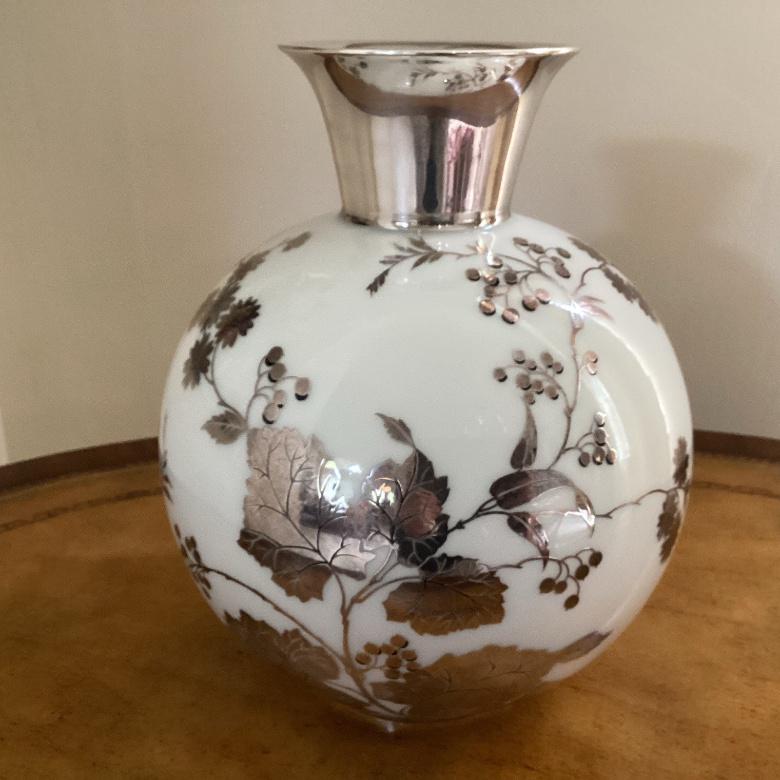STERLING SILVER OVERLAY GORGEOUS FLORAL ART DECO WHITE PORCELAIN ROSENTHAL VASE