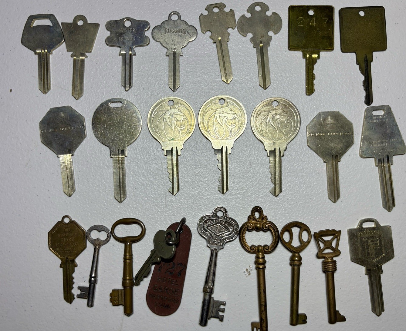 MGM Grand Hotel Vintage Room Key Lot w/ Fob, Original 1939, and misc antiques MGM Grand Hotel Vintage Room Key Lot w/ Fob, Original 1939, and misc antiques