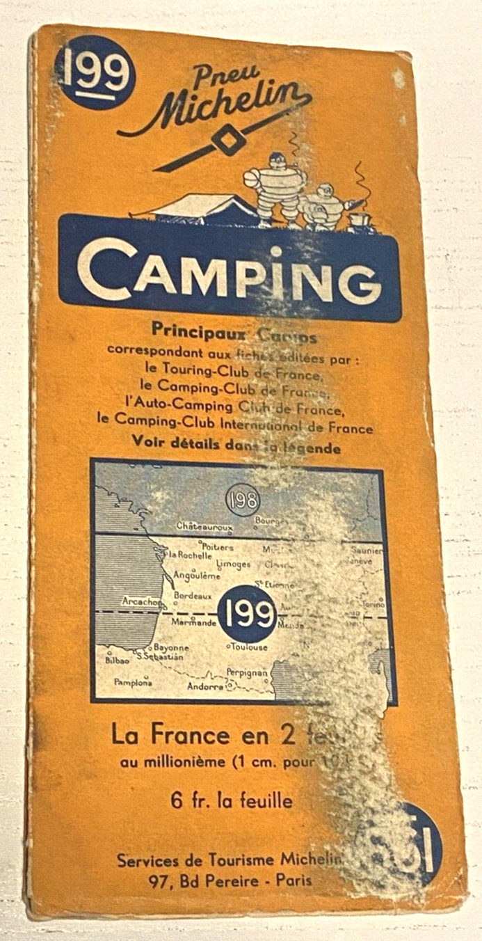 RARE: Michelin Card No. 199 - Camping - Revised 1939 - Nice Condition.