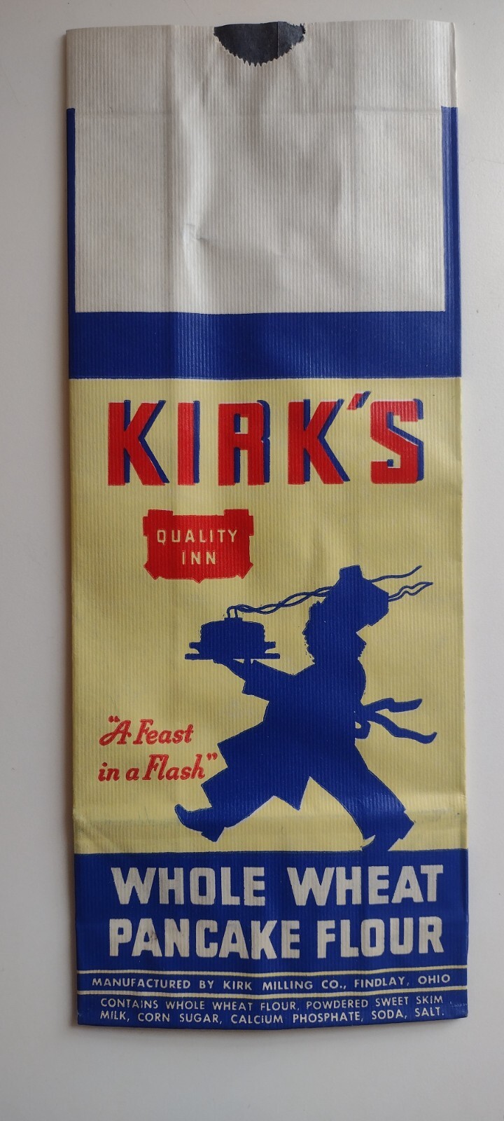 1940s Kirk\'s Brand Unused Whole Wheat Pancake Flour Bag Findlay, Ohio NOS 1940s Kirk\'s Brand Unused Whole Wheat Pancake Flour Bag Findlay, Ohio NOS