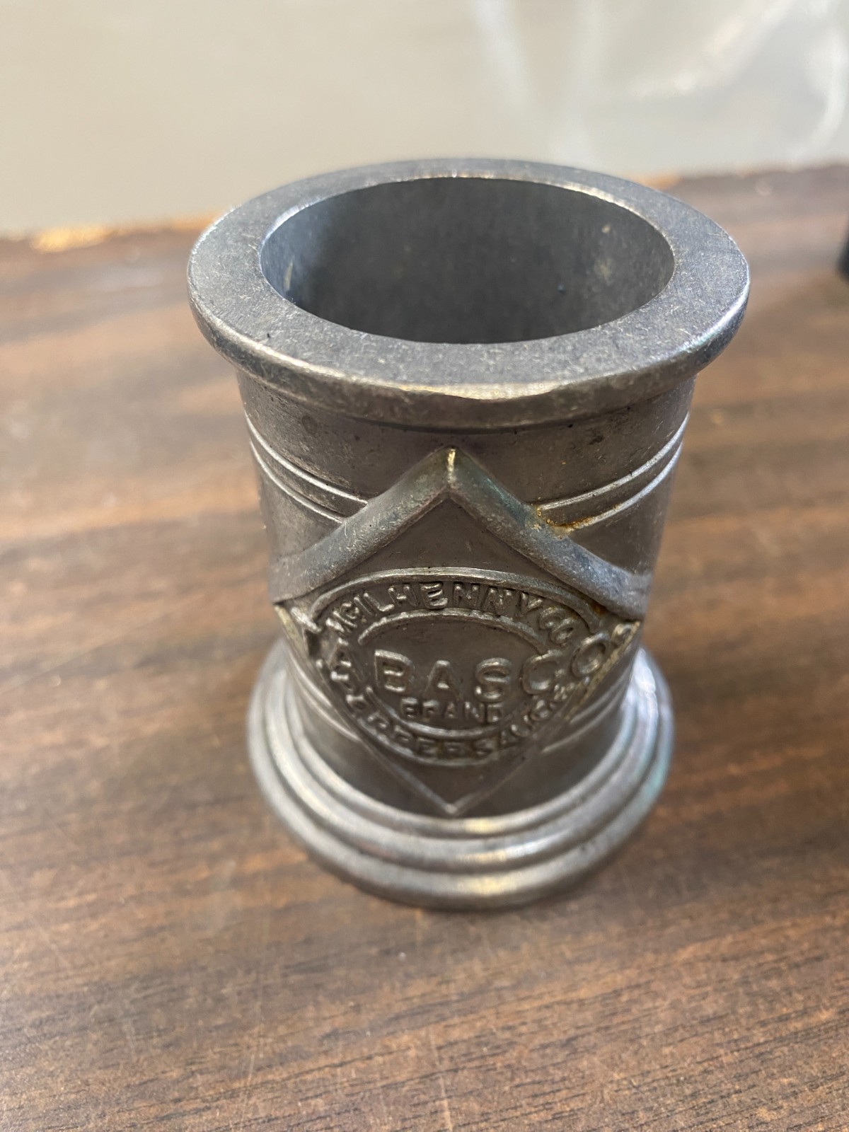 Vintage Tabasco Pewter Bottle Holder 2 oz Caddy McIlhenny Co Avery Island Pewter