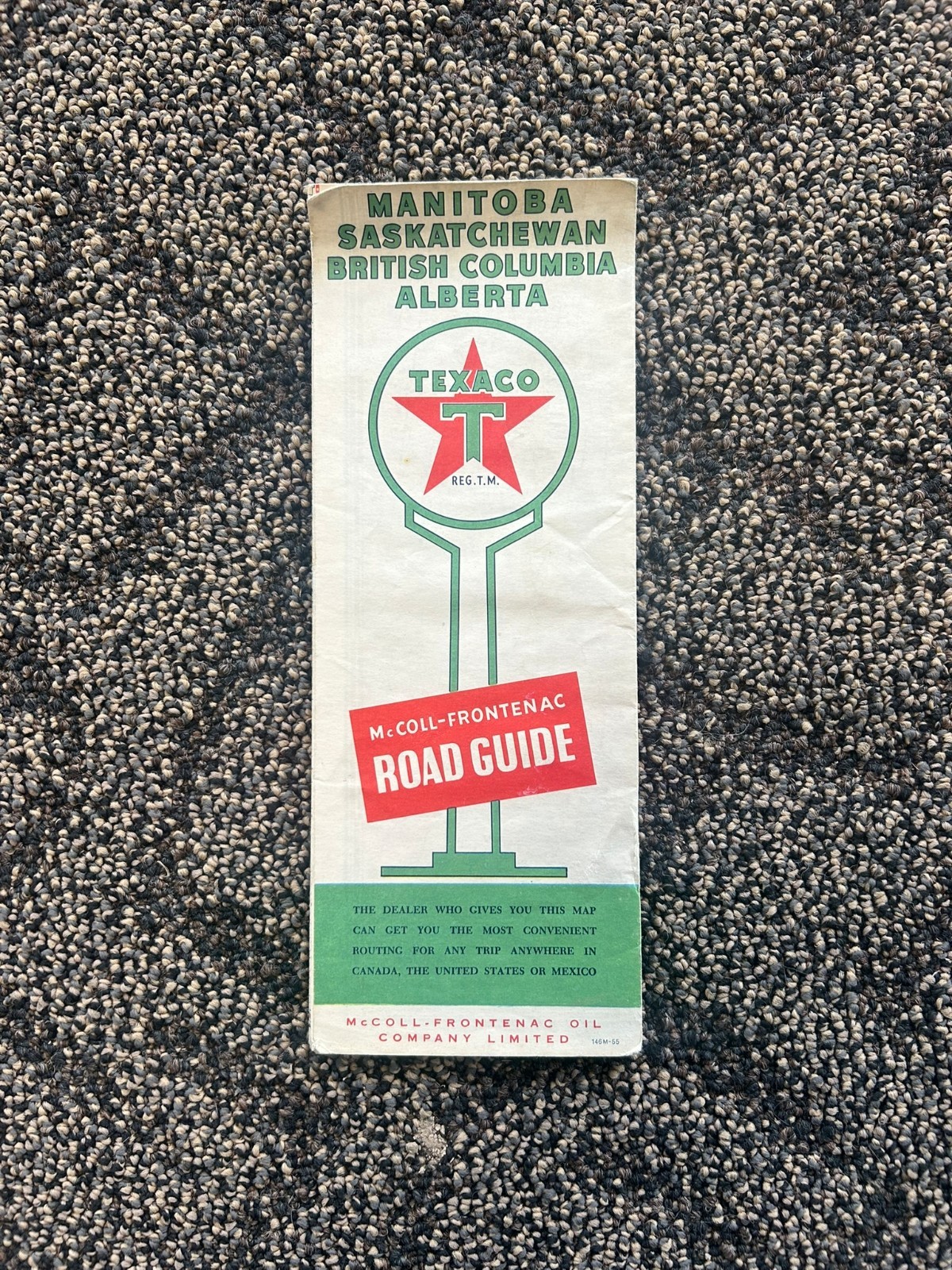 Vintage 1955 Texaco Road Map- Manitoba, Saskatchewan, British Columbia, Alberta