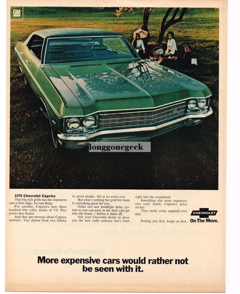 1970 Chevrolet Chevy Caprice Forest Green 4-door Sedan Hardtop Vintage Print Ad 