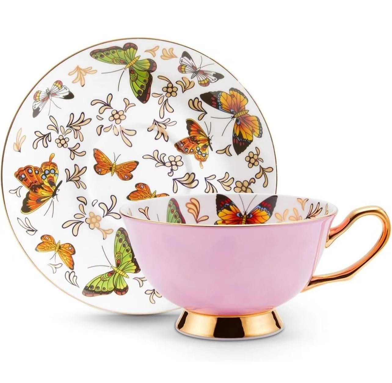 Bone China Cup And Saucer Butterfly Set Of Five