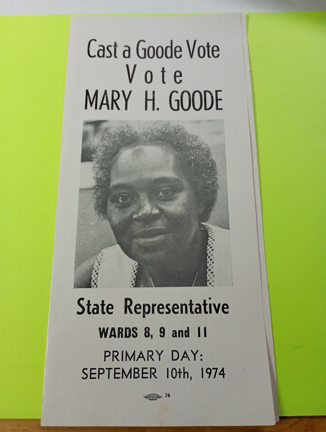 MARY H GOODE cast A Vote 1974 Flyer Civil Rights State Representative MASSACHUSE