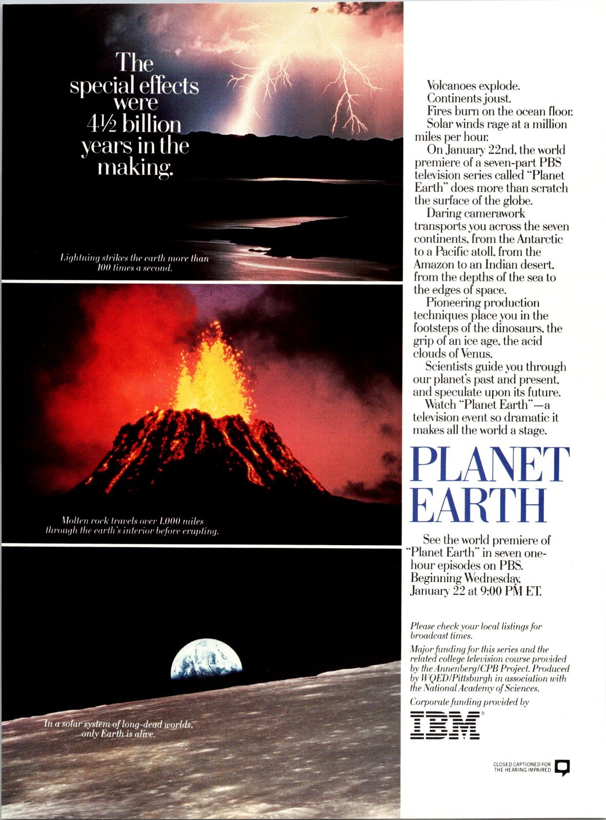 Planet Earth PBS Original Vintage Print Ad 1986 Funded by IBM