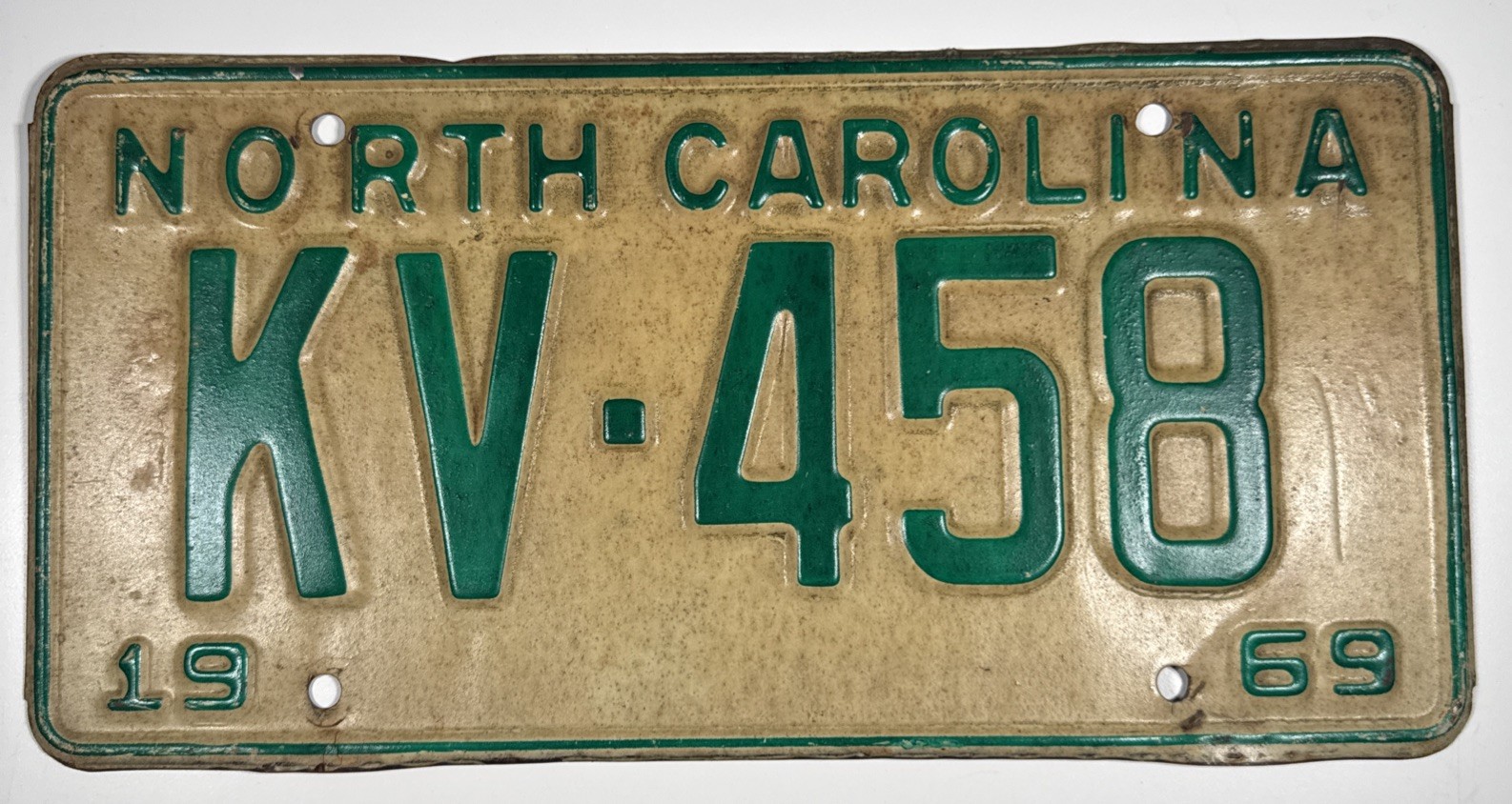 Vintage 1969 North Carolina License Plate Green Lettering KV - 458 Vintage 1969 North Carolina License Plate Green Lettering KV - 458