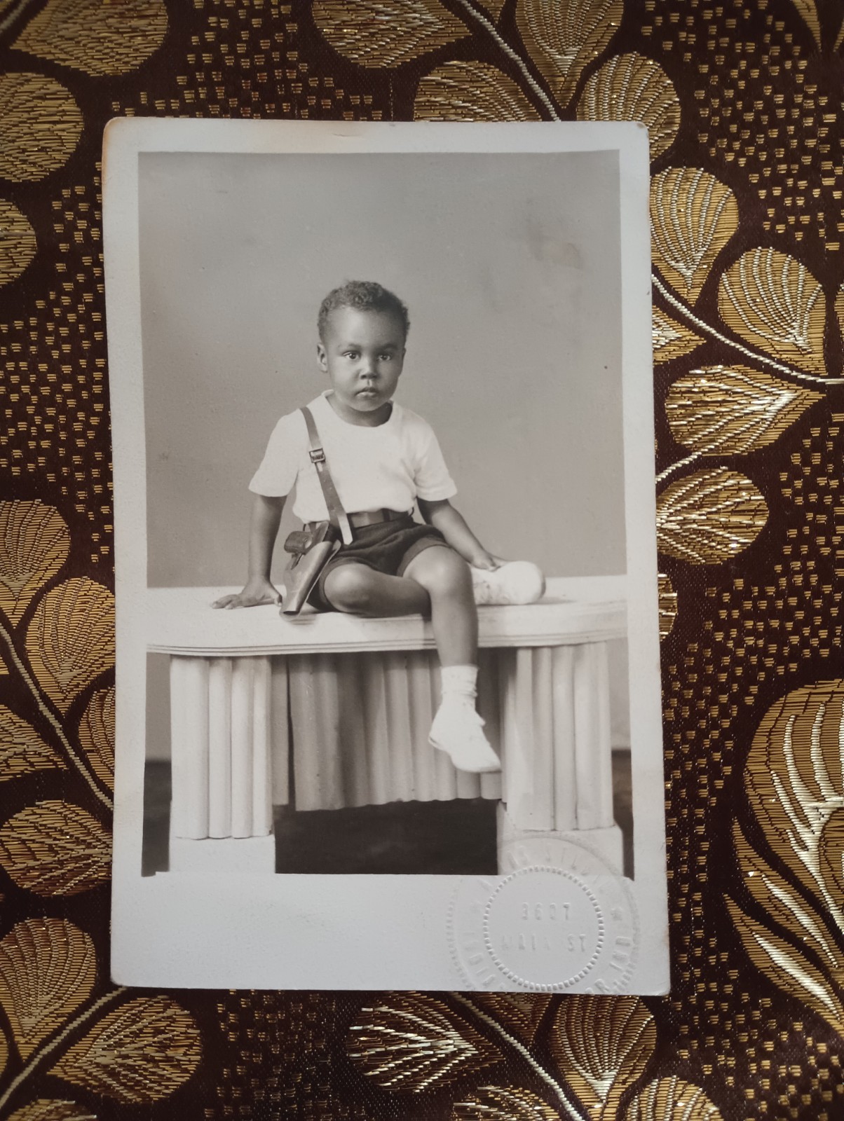 Black Ammericana 1920s - 30s RPPC Black Child w/ Holstered Pistol Atlas Studio 