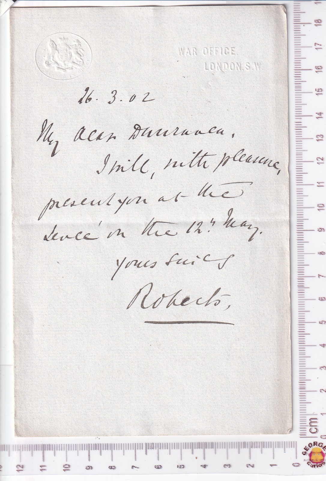 1902 Lord Roberts Autograph ALS Earl Dunraven War Office Levée Edward VII Court