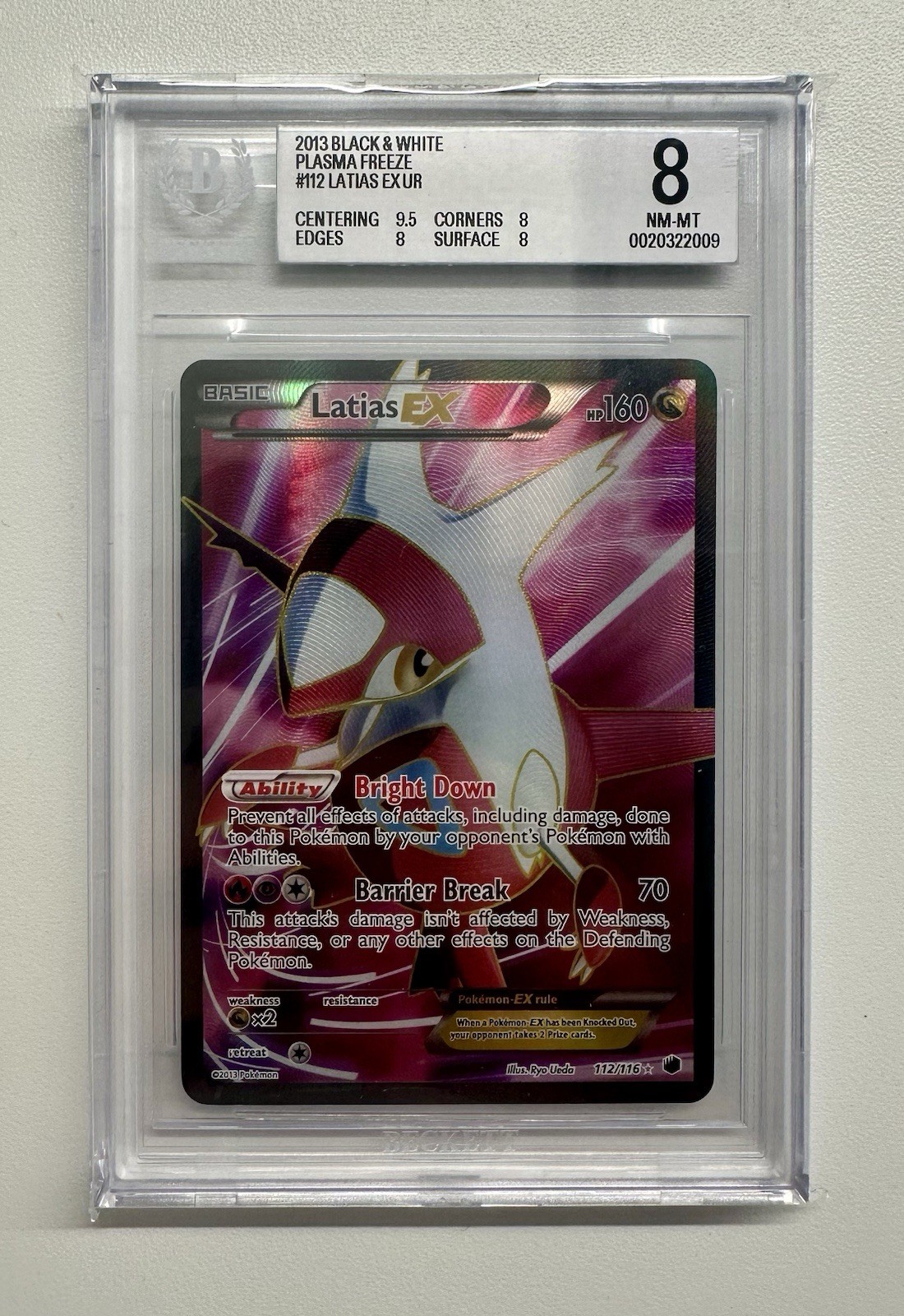 2013 Pokemon Black & White Plasma Freeze #112 Latias Ex UR BGS 8 NM-MT
