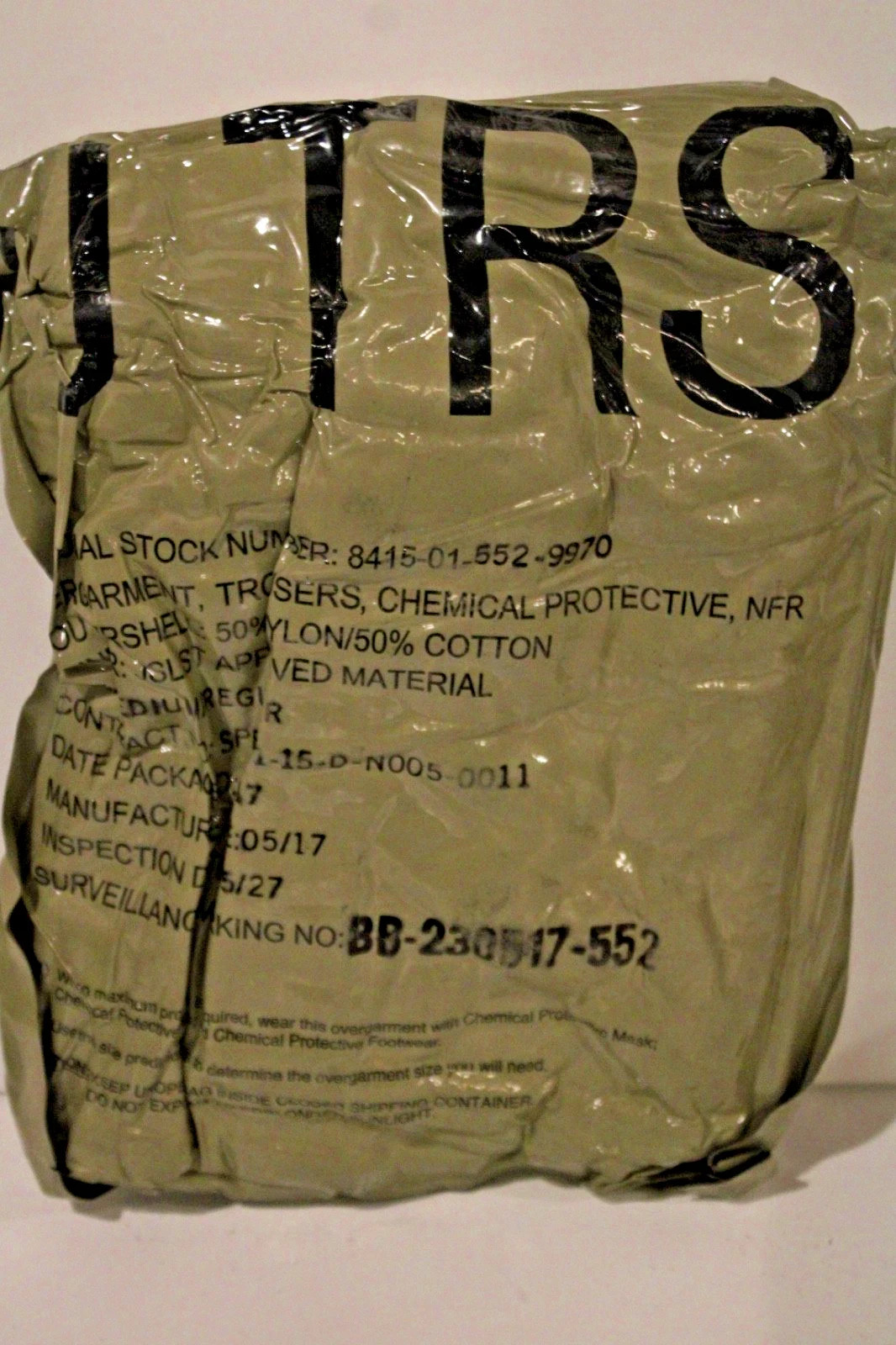 US Military JSLIST Chemical Protective Trousers L/R Sealed 2004 - MT59-2 US Military JSLIST Chemical Protective Trousers L/R Sealed 2004 - MT59-2