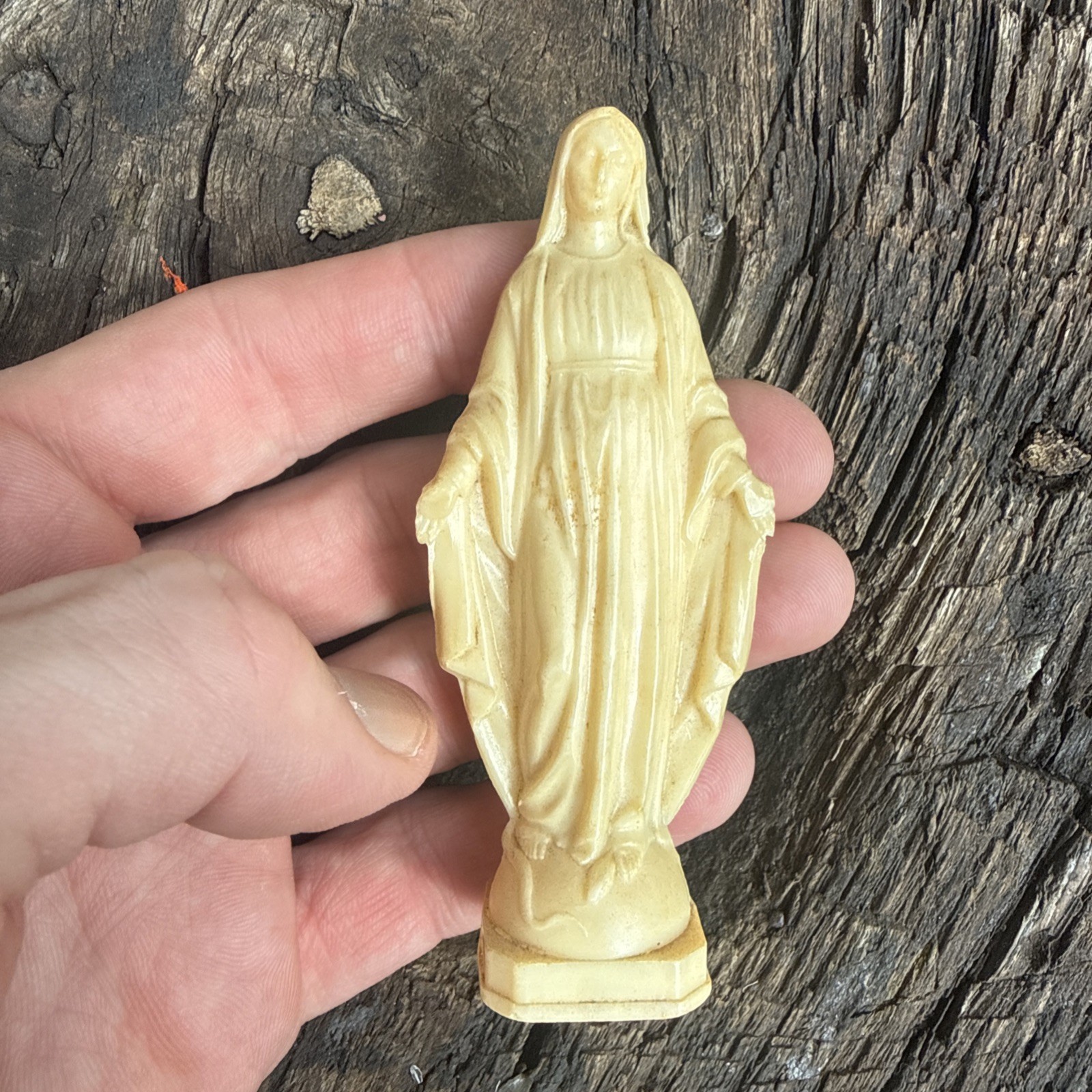 Vintage Virgin Mary 3 Inch Statue Figurine Italy Plastic Small Mid Century
