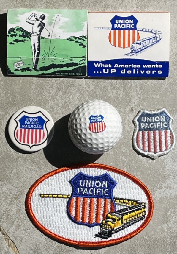 Union Pacific Railroad Ephemera Lot - Golf Ball & Tees, Pinback/Hat Patches