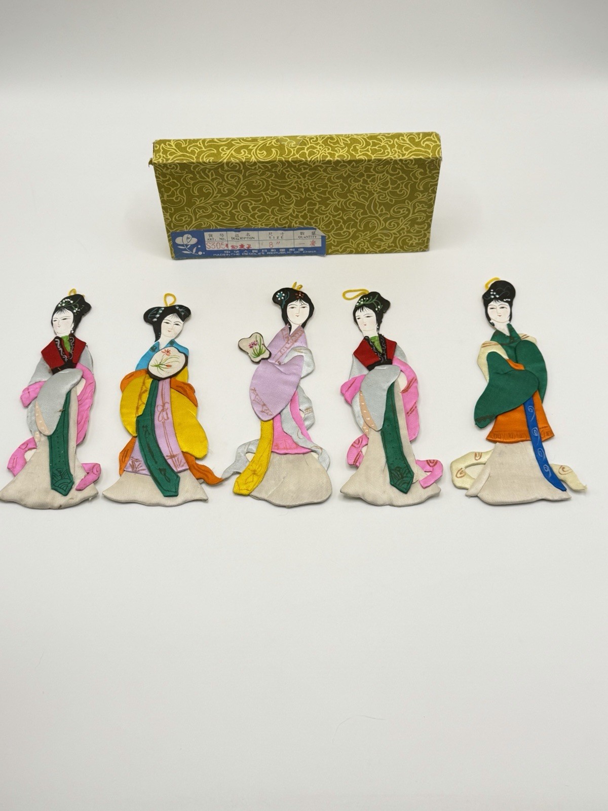 Vtg 1960’s Lillian Vernon Silk Ladies Paper Figures Republic of China Lot Of 5