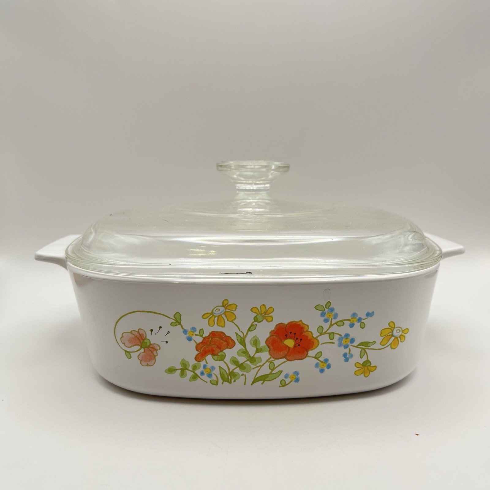 Vintage Corning Ware 2 Liter Casserole Dish A-2-B Wildflower A-9-C Pyrex Lid