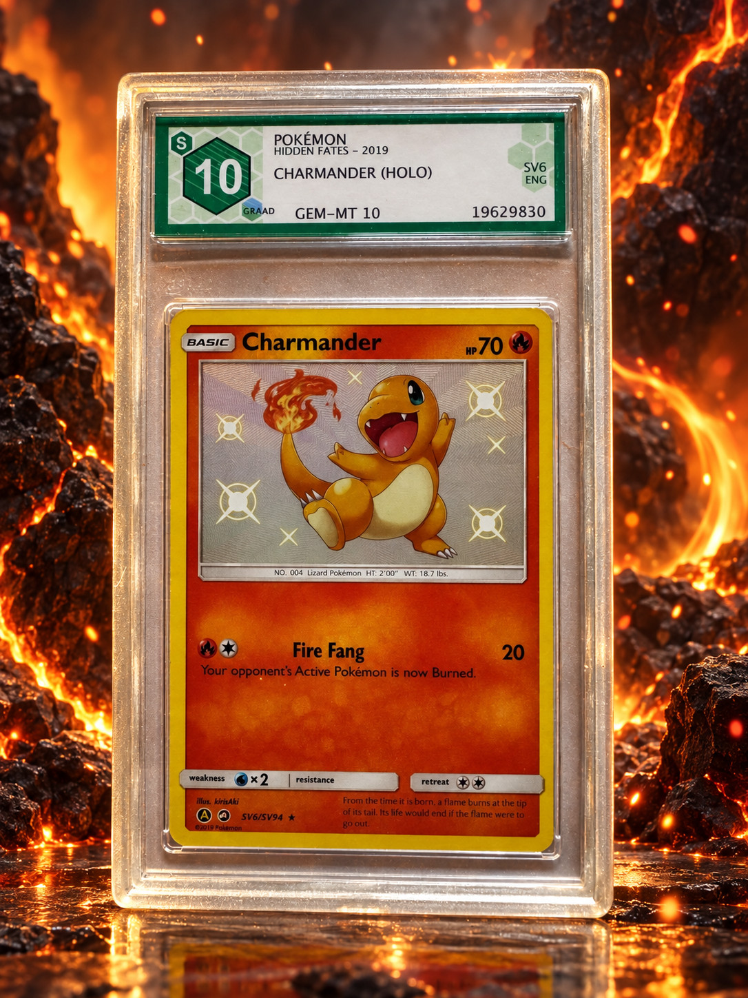 Pokemon Charmander SV6/SV94 Hidden Fates ENG GRADE 10 Shiny Holo
