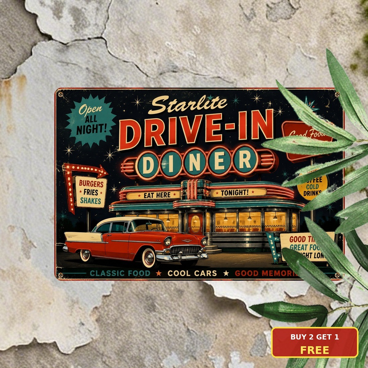 Classic American Drive In Diner Retro Fast Food Burger Metal Tin Sign Plaque