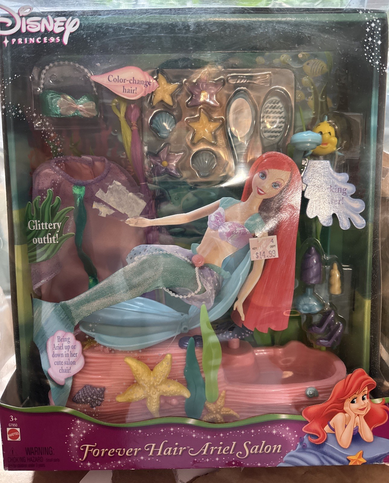 Disney Princess Forever Hair Ariel Salon With Working Shower 2004 Rare Clothes