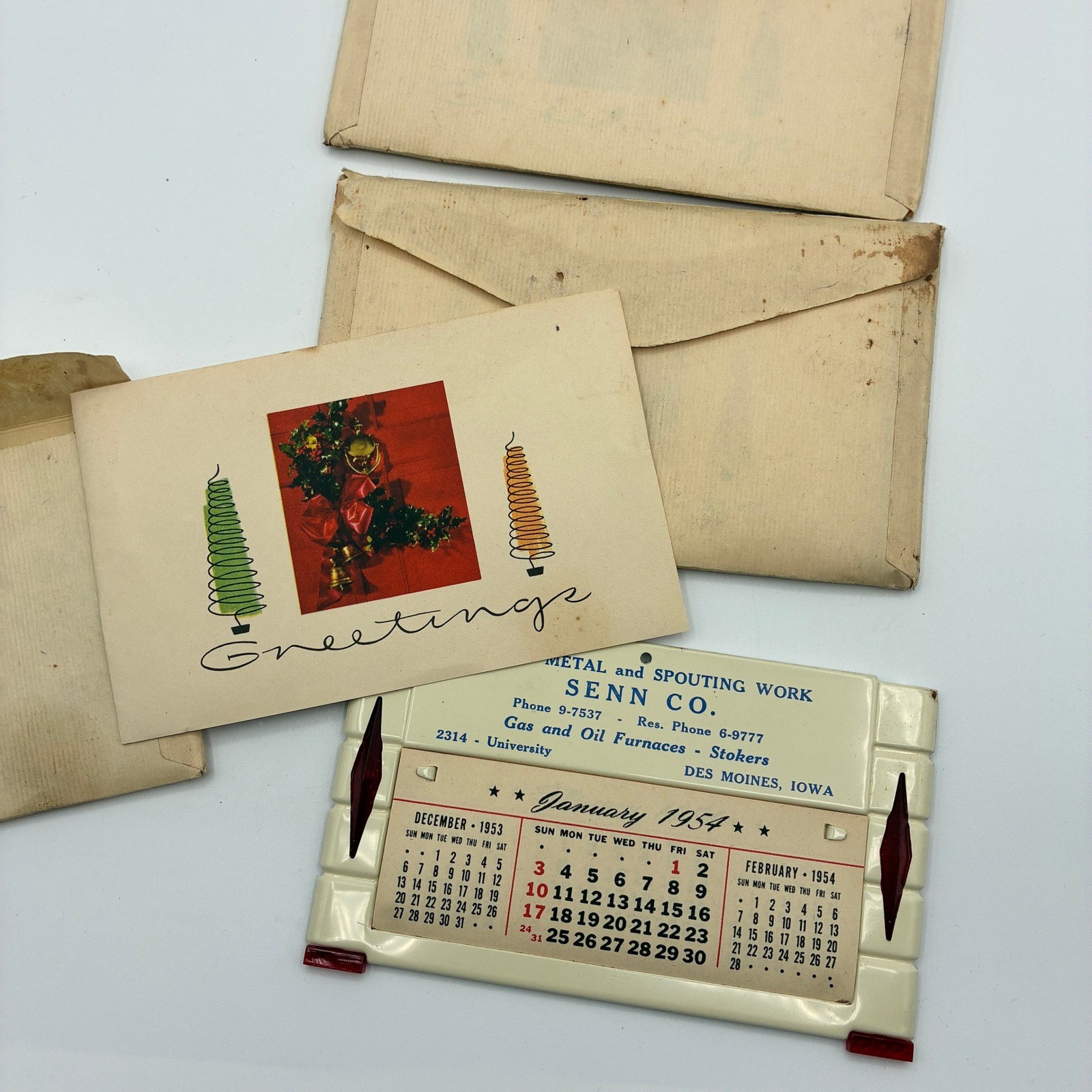 Vtg 1954 Promotional Metal Advertising Calendar Set of 3 Senn Co Christmas Gift