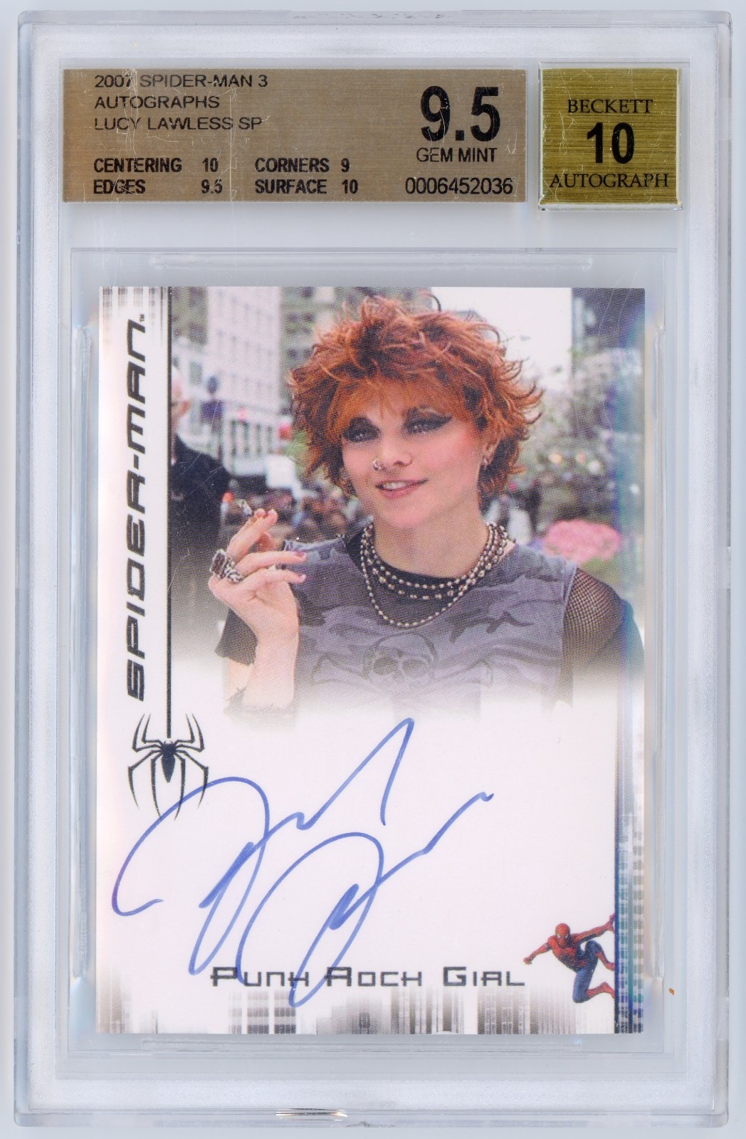 2007 Upper Deck Marvel Spider-Man 3 Auto Lucy Lawless Punk Rock Girl SP BGS 10