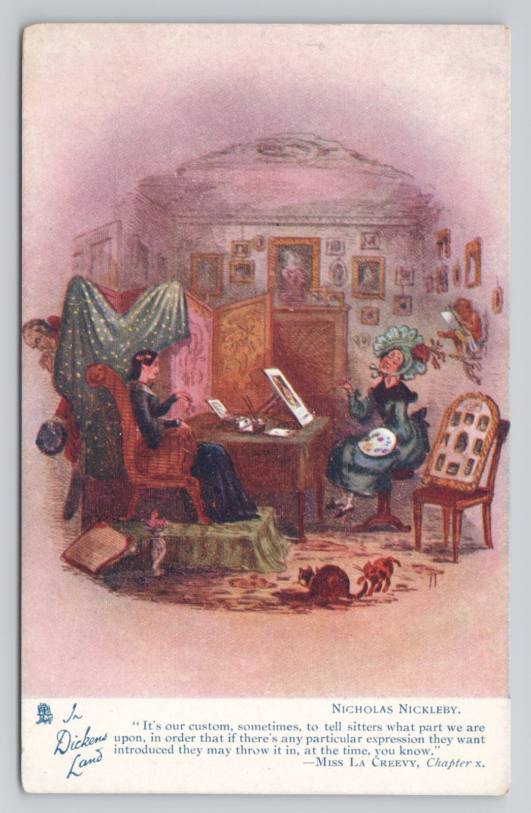 Nicholas Nickleby In Dickens Land Oilette Tuck Postcard Miss La Creevy Chapter x
