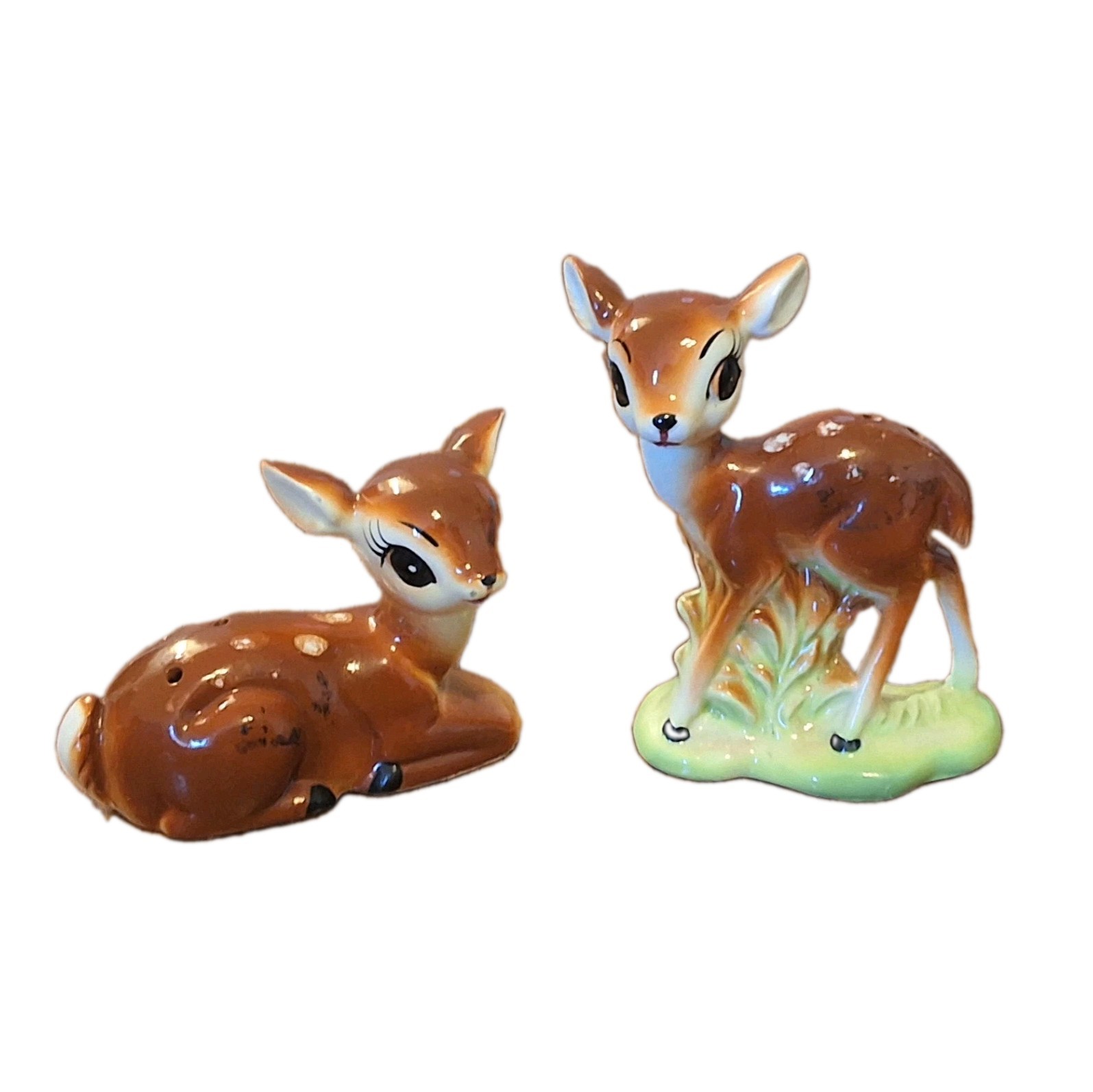 Vintage 1950s Japan Baby Deer Spotted Fawn Salt & Pepper Shaker Set Kitsch Retro