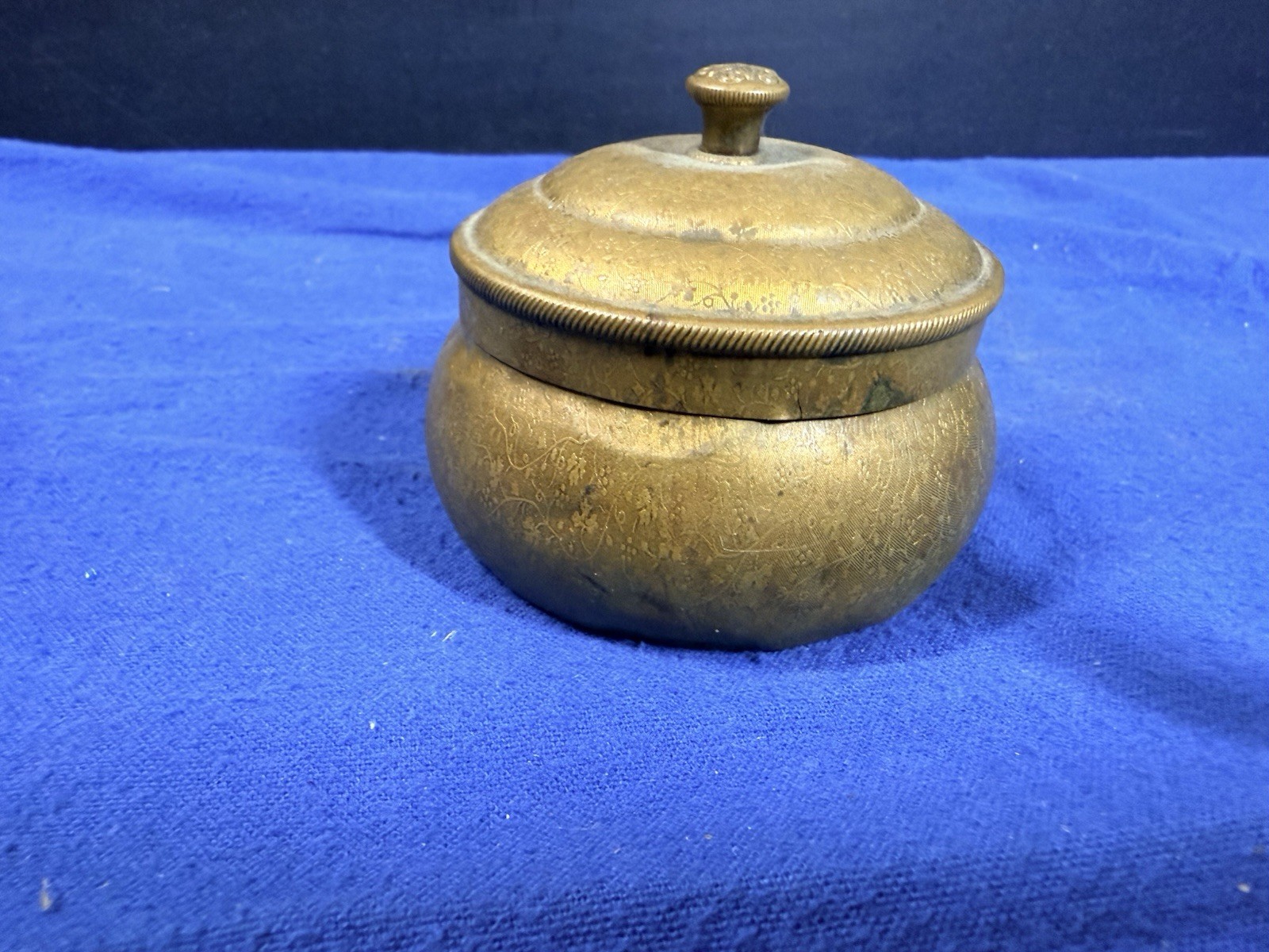 Antique Pozzoni’s Complexion Powder Brass Gold Puff Box Vanity Jar c1900