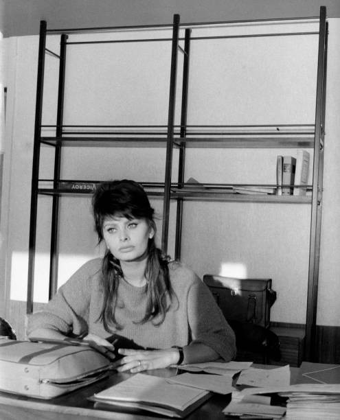 Portrait of Italian actress Sophia Loren at her desk Madrid 1960 Old Photo 1